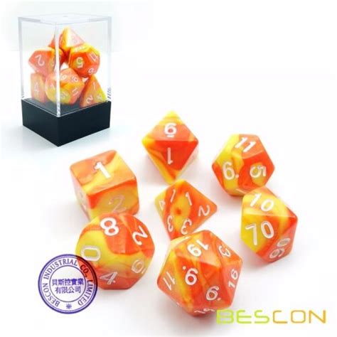 Bescon Gemini Polyhedral Dice Set Saffron Two Tone Rpg Dice Set Of 7