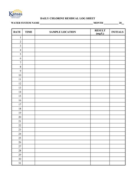 Eyewash Log Sheet Template Printable 50 Printable Log Sheet Templates