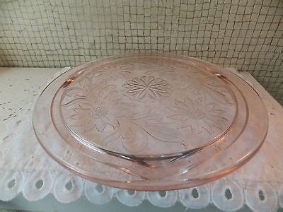 Vintage Jeanette Glass Sunflower Pattern Pink Depression Glass Cake