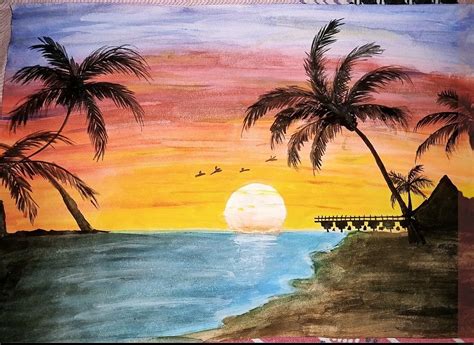 Beach Sunset Landscape Sunset Landscape Painting And Drawing Painting