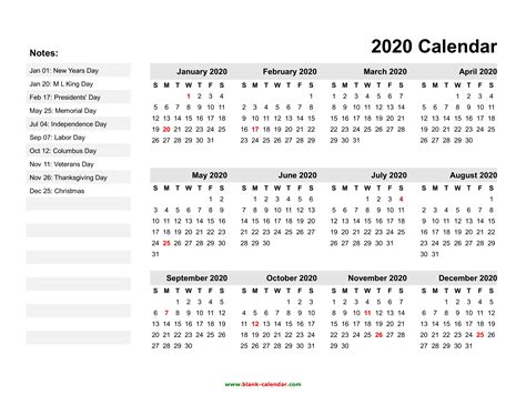 2020 Yearly Calendar With Holidays Printable Qualads