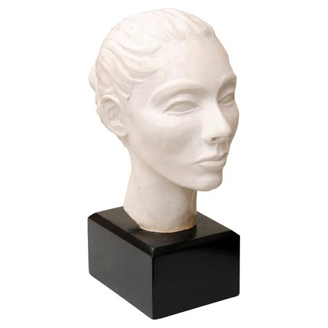 Plaster Of Paris Italian Head Bust Sculpture With Black Wood Base