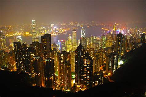 Aerial shot of the lights of hong kong at night. Free Images : landscape, horizon, cold, winter, skyline ...