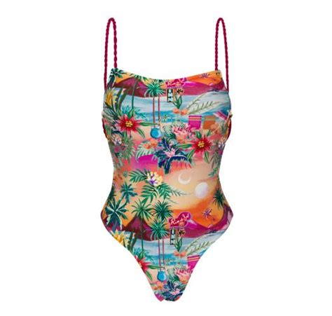 Tropical Colored One Piece Swimsuit With Twisted Ties Sunset Ella
