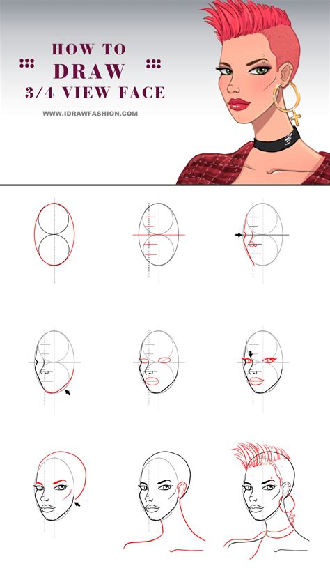 How To Draw 3 4 View Face Step By Step In Fashion Design