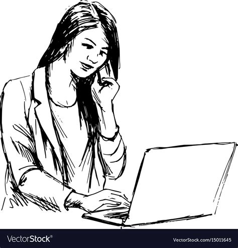 Hand Sketch Of Working Woman Royalty Free Vector Image