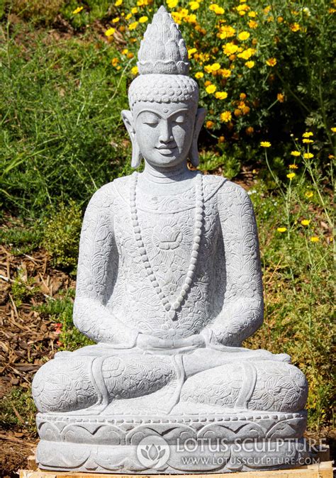 Stone Dhyana Mudra Meditating Full Lotus Seated Buddha Sculpture