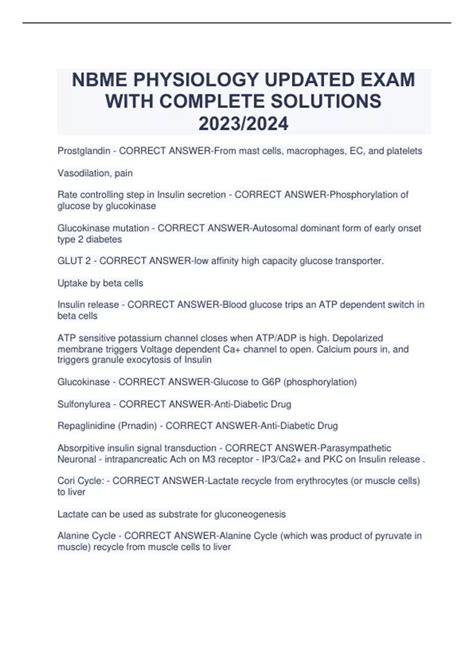 NBME PHYSIOLOGY UPDATED EXAM WITH COMPLETE SOLUTIONS 2023/2024 - NBME