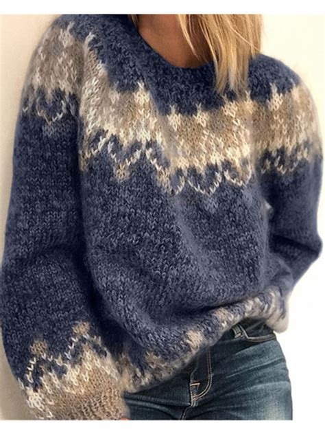 women s fashion long sleeve fair isle sweater plus size oversized sweater