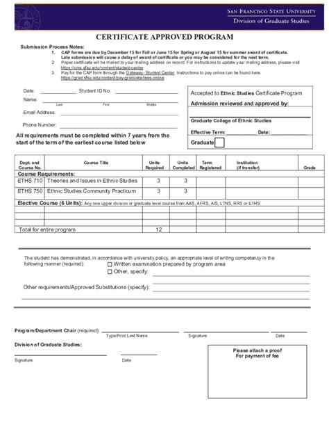 Fillable Online Grad Sfsu SAMPLE CAP FORM FOR GSTAR Certificate Fax