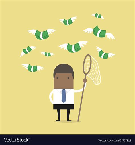 African Businessman Trying To Catch Money Fly Vector Image