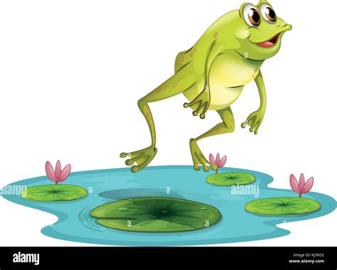 Illustration Of A Jumping Frog At The Pond On A White Background Stock
