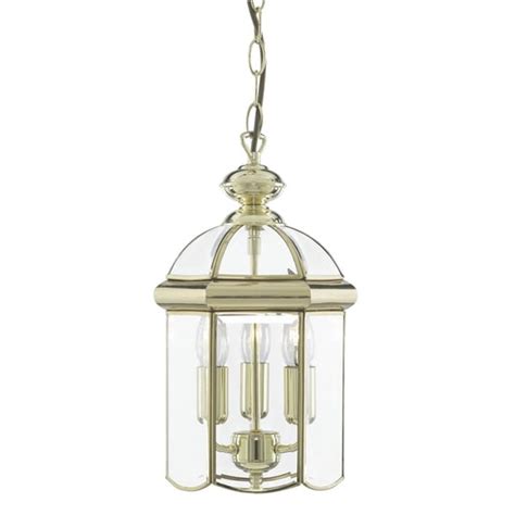 Bevelled 3 Lights Glass Lantern Pendant Light In Polished Brass