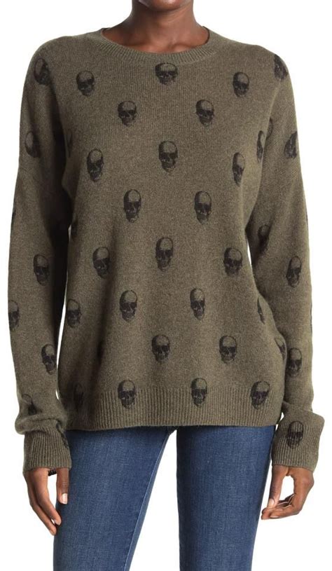 360 Sweater Skull Cashmere Cara Jack Skull Print Cashmere Nr42956 Olive