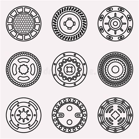 Set Of Various Types Of Machine Parts Vector Thin Line Stock Vector
