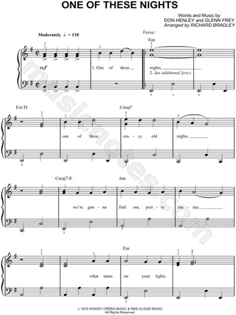 'you can check out anytime you like but you can never leave'. The Eagles "One of These Nights" Sheet Music (Easy Piano ...