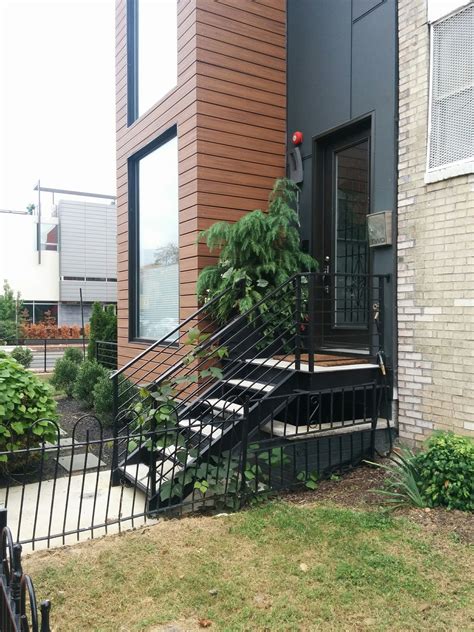 Wherever outdoor stairs are desired or required, . simple prefab steel stair stoop | Steel stairs, Backyard ...