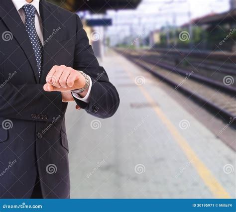 Businessman Checking Time On His Wristwatch Stock Image Image Of