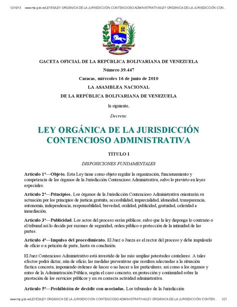 Ley Org Nica De La Jurisdicci N Contencioso Administrativo By Ltimos