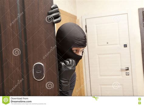 Ninja Robber Hiding Behind A Door Stock Image Image Of Person