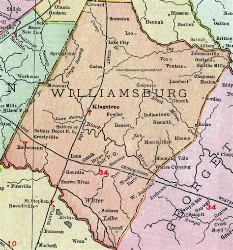 Williamsburg County South Carolina 1911 Map Rand Mcnally Kingstree