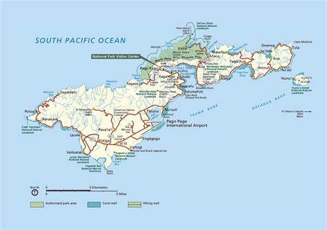 Large Map Of Tutuila Island American Samoa With Parks Reefs Roads