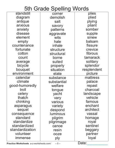 10th Grade Spelling Word Worksheet
