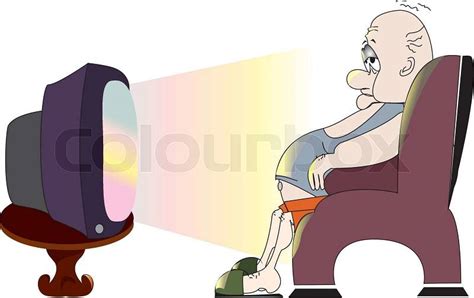 Vector Man Watching Tv On Whitecomic Cartoons Stock Vector Colourbox