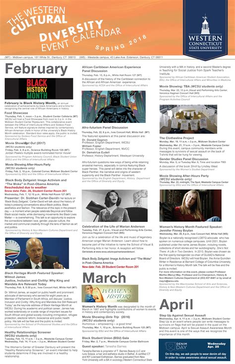 Spring 2018 Cultural Diversity Calendar Wcsu News