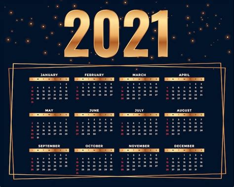 Plantilla De Diseño De Calendario 2021 De Estilo Dorado Brillante