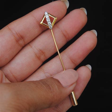 14k Gold Square And Diamond Lapel Stick Pin For Men P002 Abhika Jewels