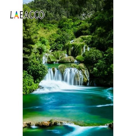 Laeacco Nature Photography Backdrops Waterfall River Running Water Tree