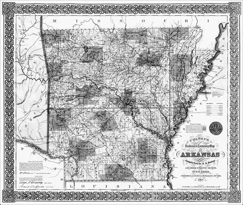 Arkansas Vintage Railroad And Township Map 1855 Black And White Drawing