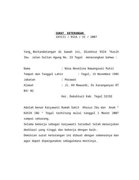 Doc Surat Keterangan Magang Dokumen Tips