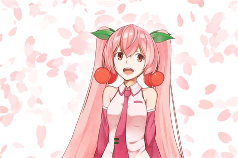 Hatsune Miku Ninnzinn Petals Pink Eyes Pink Hair Sakura