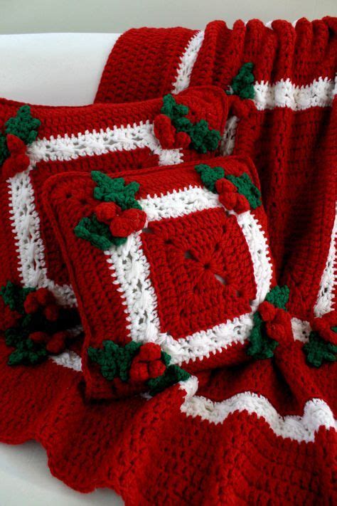 Holly Berries Afghan Pillow Set Crochet Pattern Pdf Etsy España