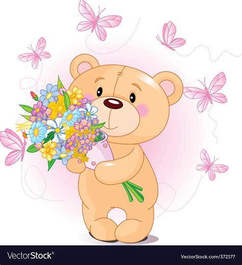 Pink Teddy Bear With Flowers Royalty Free Vector Image