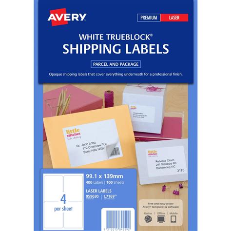 There are 8 rectangle labels per page with each label being 99.1 mm wide and 67.7 mm high.there is a 3 mm gap between the label rows and 0 mm gap between the label columns to determine whether you can create your design with bleed or not. Avery Laser Shipping Labels White 100 Sheets 4 Per Page ...