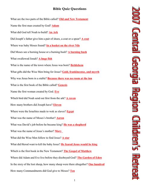 Printable Bible Trivia Questions And Answers For Youth Challenge Your