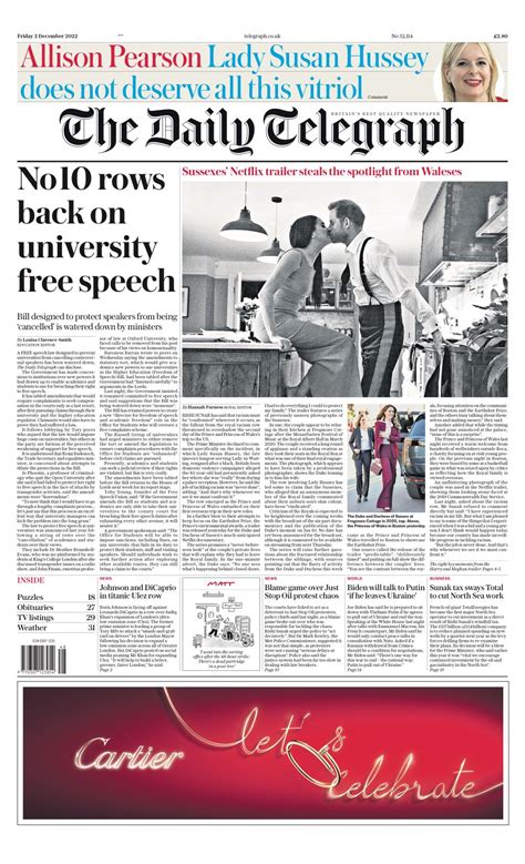 Daily Telegraph Front Page 2nd Of December 2022 Tomorrows Papers Today