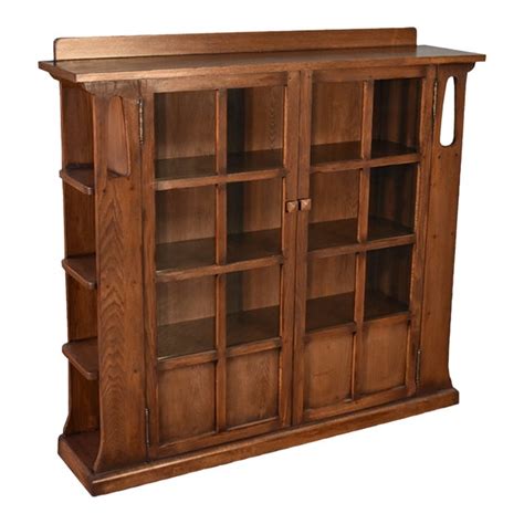 Crafters And Weavers Mission Double Door Bookcase With Side Shelves