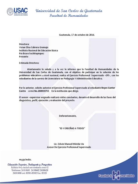 Carta De Permiso Eps Guatemala Educación Avanzada