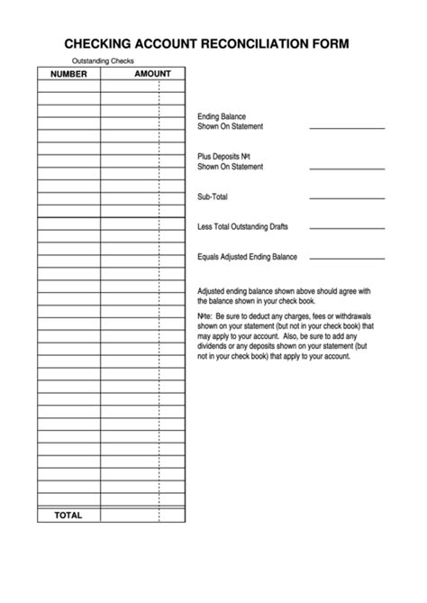 checking account reconciliation form printable