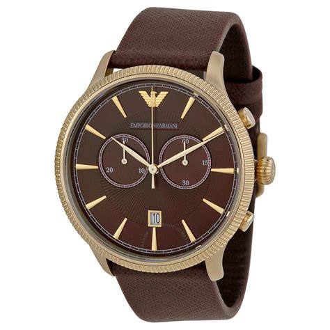 Emporio Armani Classic Chronograph Brown Dial Brown Leather Mens Watch