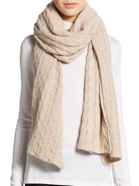 Portolano Cable Knit Cashmere Scarf In Natural Lyst