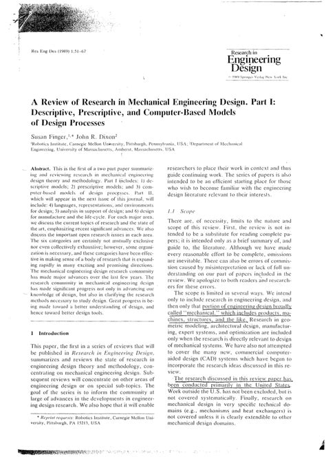 Pdf A Review Of Research In Mechanical Engineering Design Part I