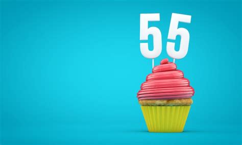 Premium Photo Number 55 Birthday Celebration Cupcake 3d Rendering