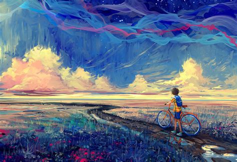 Papel De Parede 2560x1760 Px Obra De Arte Bicicleta Fantasia Arte