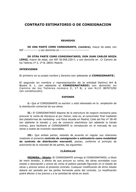 Contrato De Consignacion Ejemplos Y Formatos Word Y Pdf Para Imprimir
