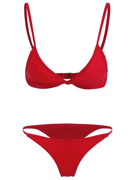 2018 Unlined Plunge String Bikini Set Red L In Bikinis Online Store